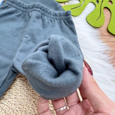 Conj. Casaco Listrado Cavalinho de Brinquedo e Calça de Moletom - Azul Bebê, Off White e Chumbo